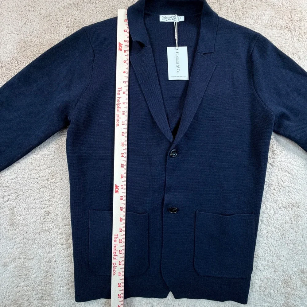 Collars & Co Mens Small Luxury Knit Blazer Navy Blue Merino Wool NWT